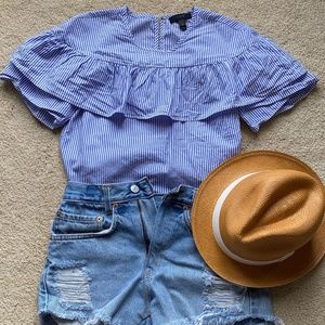 J.Crew ruffle short sleeve stripe top